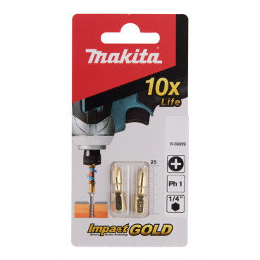 Embout de vissage Impact Gold, PH1, 25mm par 2 - longueur totale 25mm Makita | B-28329