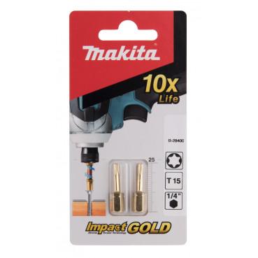 Embout de vissage Impact Gold, T15, 25mm par 2 - longueur totale 25mm Makita | B-28400