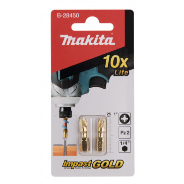 Embout de vissage Impact Gold, PZ2, 25mm par 2 - longueur totale 25mm Makita | B-28450