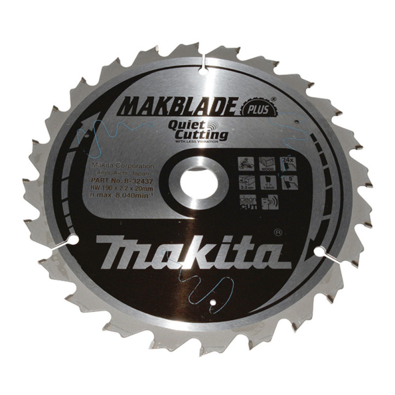 Lame de scie circulaire, Makblade + T.C.T, 190 x 20mm 24 dents - diamètre 190mm - coupe-saignée 2,2mm Makita | B-32437