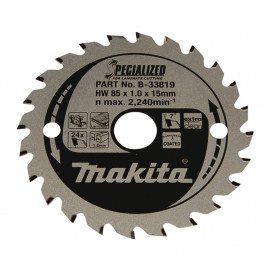 Lame de scie circulaire, alliage T.C.T spécialisé, 85 x 15mm 24 dents - diamètre 85mm - coupe-saignée 1mm Makita | B-33819