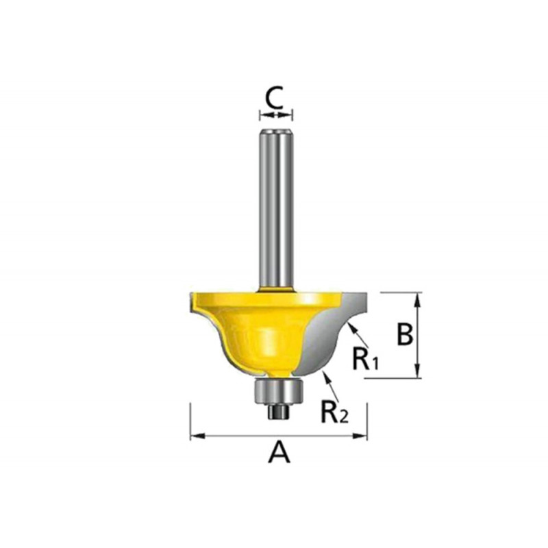 Fraise à moulure (pour défonceuse) 31,8 x 31,8 x 14,28 x 8 x 3,18mm - diamètre 8mm - A1 31,8mm - L1 14,28mm - R13,18mm Makita | D-11695