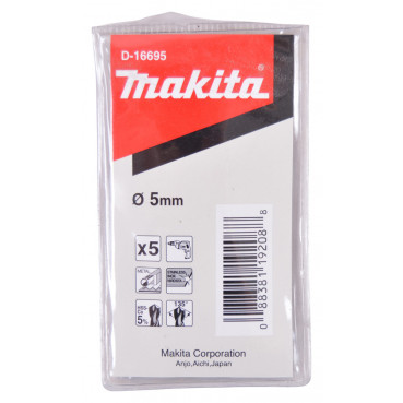 Foret à métaux HSS-Co 5% - diamètre 5mm - longueur totale 86mm - profondeur maxi de perçage 52mm - 5 pièce(s) Makita | D-16695