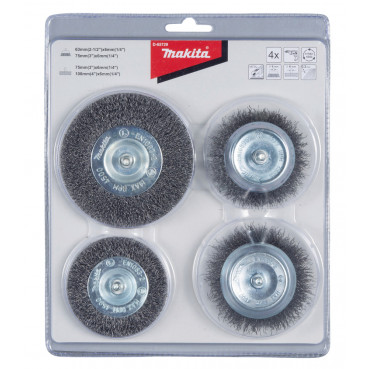 Set 4 BROSSES perceuse - diamètre 63 / 75 / 75 / 100mm - filetage 6mm - diamètre du fil 0,3mm Makita | D-65729