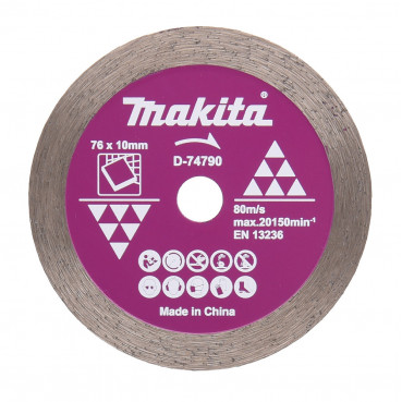 Disque diamant jante continue - diamètre 76mm - alésage 10mm - épaisseur 1,6mm - Hauteur segment 9mm Makita | D-74790