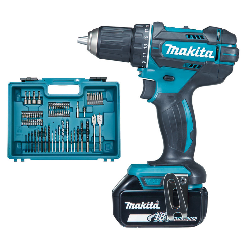 Perceuse visseuse Makita 18 Volts - sans fil Lithium (Li-Ion) 3 Ah Ø 13mm (kit d'accessoires) | DDF482RFX1