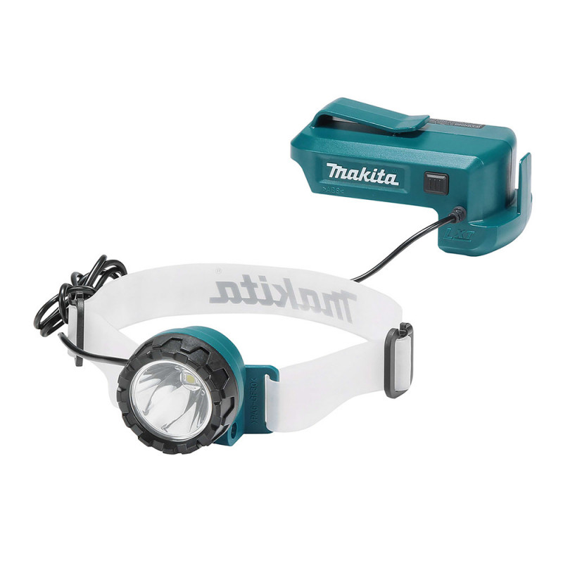 Lampe frontale Makita avec support de batterie qui peut être déporté à la ceinture - fonction éclairage fixe - compatible avec batteries 14.4 et 18 Volts | DEADML800