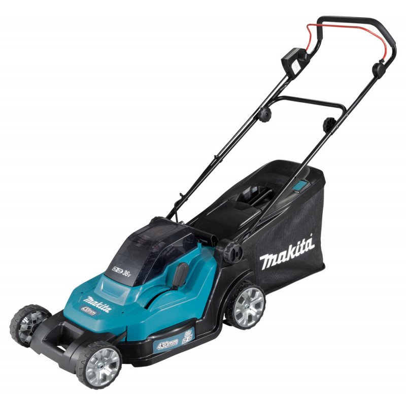 Tondeuse Makita 43cm LXT 36 Volts 2 x 18 Volts - sans fil Lithium (Li-Ion) - 5 Ah - diamètre lame 43cm - hauteur tonte 20 à 75mm - surface tonte 575m² | DLM432CT2