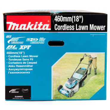 Tondeuse Makita auto-tractée LXT 36 Volts 2 x 18 Volts - sans fil Lithium (Li-Ion) - 46cm - (Produit seul) - diamètre lame 46cm - hauteur tonte 20 à 100mm - surface tonte 1900-1400m² | DLM462Z