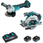 Image du produit : Ensemble pack de 2 machines Makita 18 Volts - sans fil Lithium (Li-Ion) 5 Ah (DHS680 + DGA506) - charge moyenne 45min | DLX2277PTJ