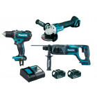 Image du produit : Ensemble pack de 3 machines Makita 18 Volts - sans fil Lithium (Li-Ion) 4 Ah (DDF482 + DGA504 + DHR241) - charge moyenne 36min | DLX3078MJ