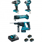 Image du produit : Ensemble de 4 machines 18 Volts Li-Ion sans fil 5 Ah (DDF484 - DTD154 - DHR243 - DTM51) Makita | DLX4109TJ