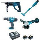 Image du produit : Ensemble de 4 machines 18 Volts Li-Ion sans fil 3 Ah (DHP453 - DGA504 - DHR202 - DCL180) Makita | DLX4135S