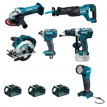 Ensemble pack de 6 machines Makita 18 Volts - sans fil Lithium (Li-Ion) 4 Ah (DJR186 + DGA452 + DTD152 + DSS610 + DHP458 + DEADML815) | DLX6104MX1