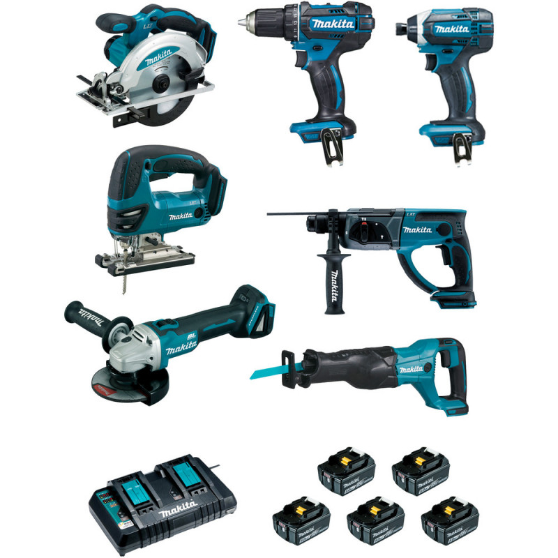 Ensemble pack de 7 machines Makita (DDF482 + DTD152 + DGA504 + DSS610 + DHR202 + DJR186 + DJV180) - charge moyenne 45min | DLX7013PT1