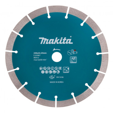 Disque diamant pourdécoupeuse à batterie - diamètre 230mm - alésage 22,23mm - épaisseur 2,4mm - Hauteur segment 13mm Makita | E-02967