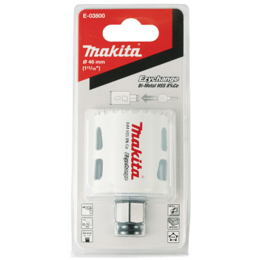 Scie cloche Makita EzyChange, HSS Bi-Métal avec 8% de Cobalt - diamètre 46mm - profondeur maxi de perçage 44mm - 1 pièce(s) | E-03800