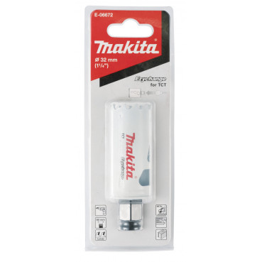 Scie cloche Makita multi-matériaux T.C.T, 32mm Ezychange - diamètre 32mm - profondeur maxi de perçage 60mm - 1 pièce(s) | E-06672