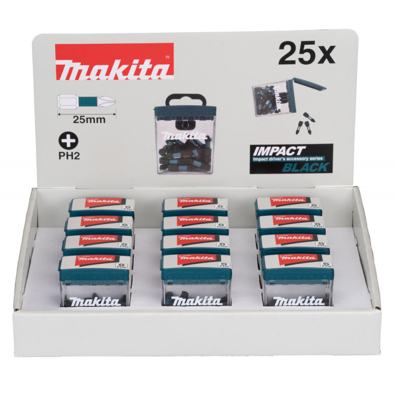 Master Carton 12 x Packs embout de vissage à chocs (Impact Black) PHILLIPS PH2 25mm - 25 pièce(s) Makita | E-12360-12