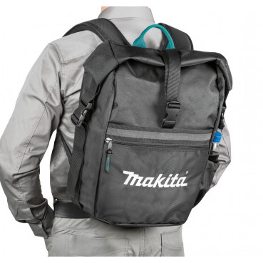 Sac à dos Makita avec rabat 330 x 200 x 400 mm - 14,0 Litres - dos et épaules rembourrés - fonction roll-top la taille du sac à dos s'adapte au contenu - compartiment latéral | E-15528