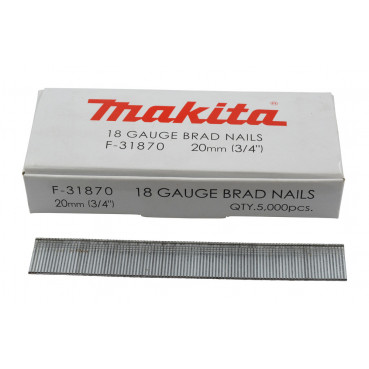 Clous tête homme mini brads 18 Ga galvanisés, pour cloueurs pneumatiques (DBN500, SKN12, NT45A, IM50) - épaisseur 1,2mm - longueur totale 20mm - 5 000 pièce(s) Makita | F-31870